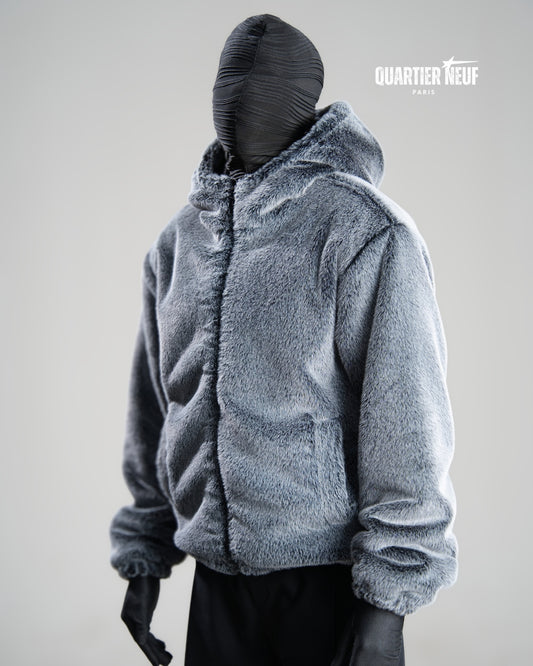 FROST – Grey Faux Fur Hooded Jacket